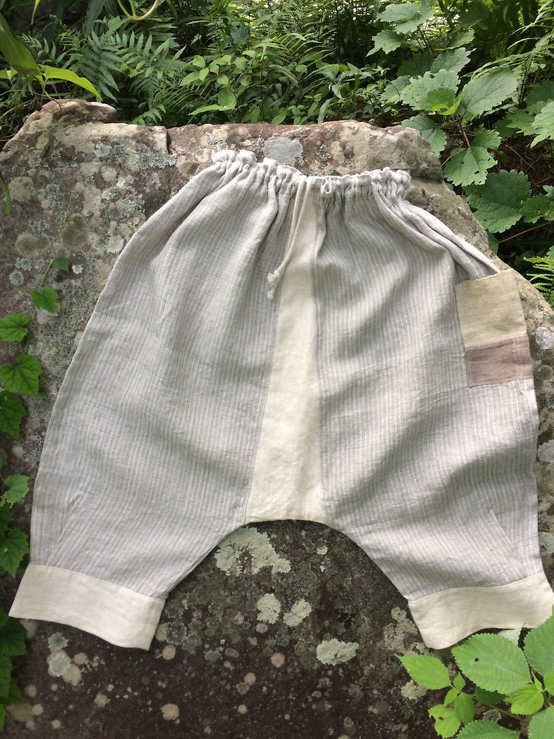 手織りヘンプサルエルパンツB - 女装长裤 - 棉．麻 白色