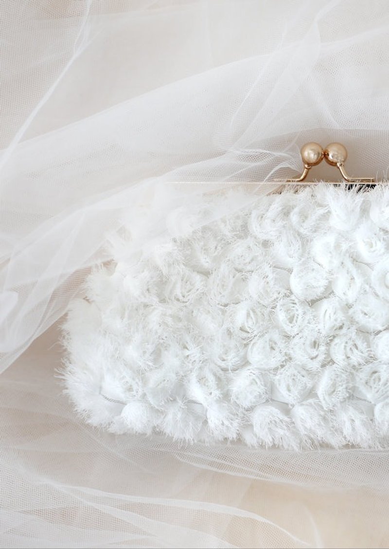 纯白色手拿、口金包 | 新娘、伴娘、妈妈、节日礼物 | 玫瑰花花蕾 - 手拿包 - 其他材质 白色