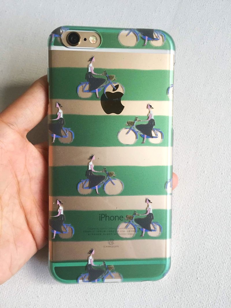 脚踏车女孩的透明手机壳 - 手机壳/手机套 - 塑料 绿色