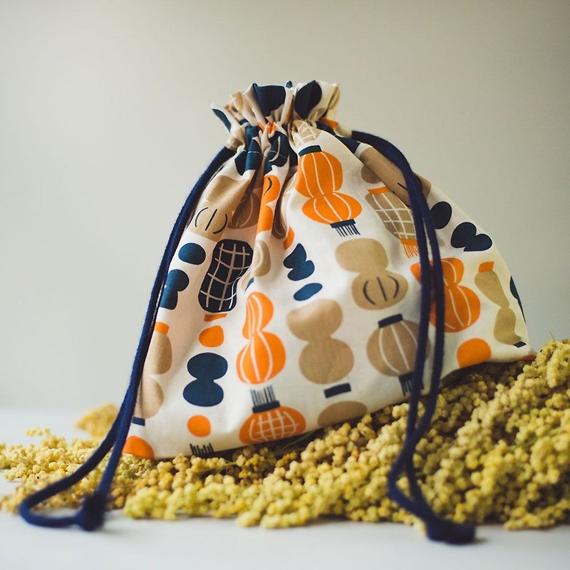 束口旅行衣物袋-M/米力系列/灯笼/橘蓝 - 化妆包/杂物包 - 棉．麻 橘色