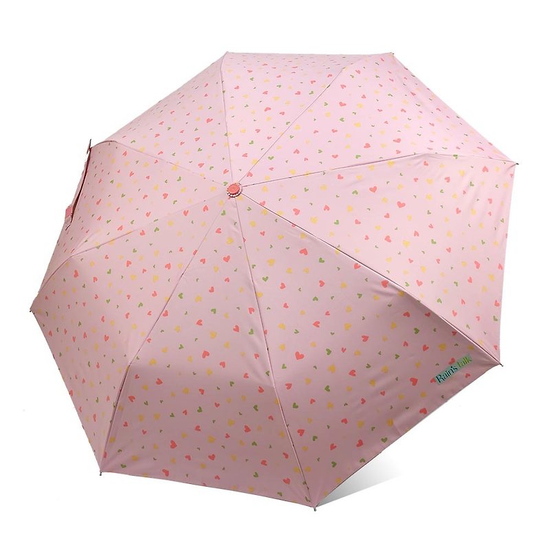 【台湾文创 Rain's talk】降温几何抗UV三折自动开收伞 粉爱心 - 雨伞/雨衣 - 防水材质 红色
