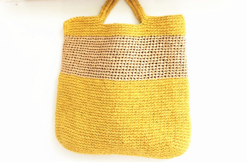 【好日手作】Handmade。手工编织 。夏暑手编亲子包 - 手提包/手提袋 - 棉．麻 橘色