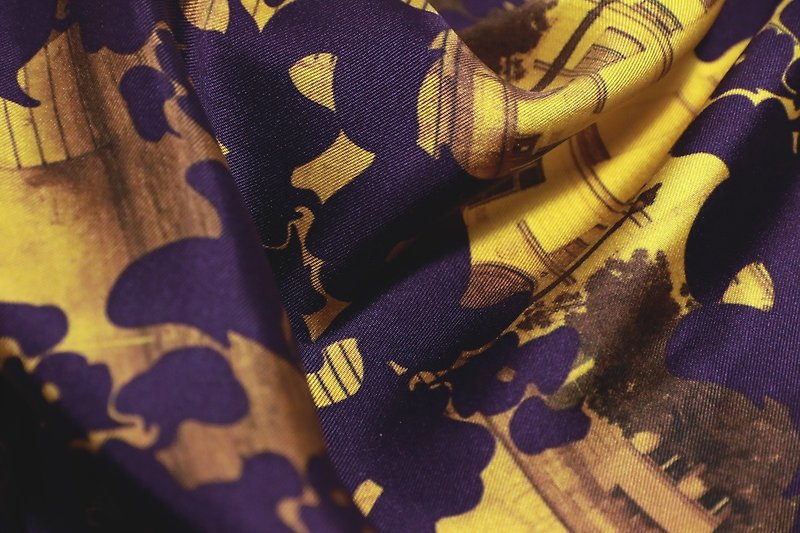 【日本精致工艺】华丽法式印花方巾 - 优雅精致质感 - 手帕/方巾 - 丝．绢 金色