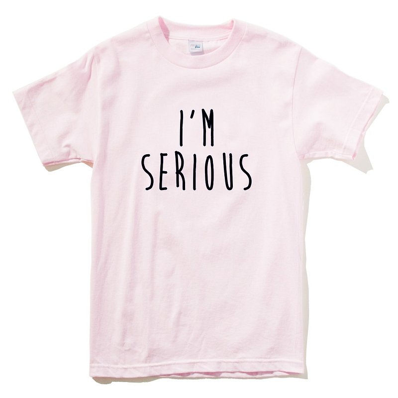 I'M SERIOUS 短袖T恤 浅粉色 文字 文青 艺术 设计 时髦 - 女装上衣 - 棉．麻 粉红色
