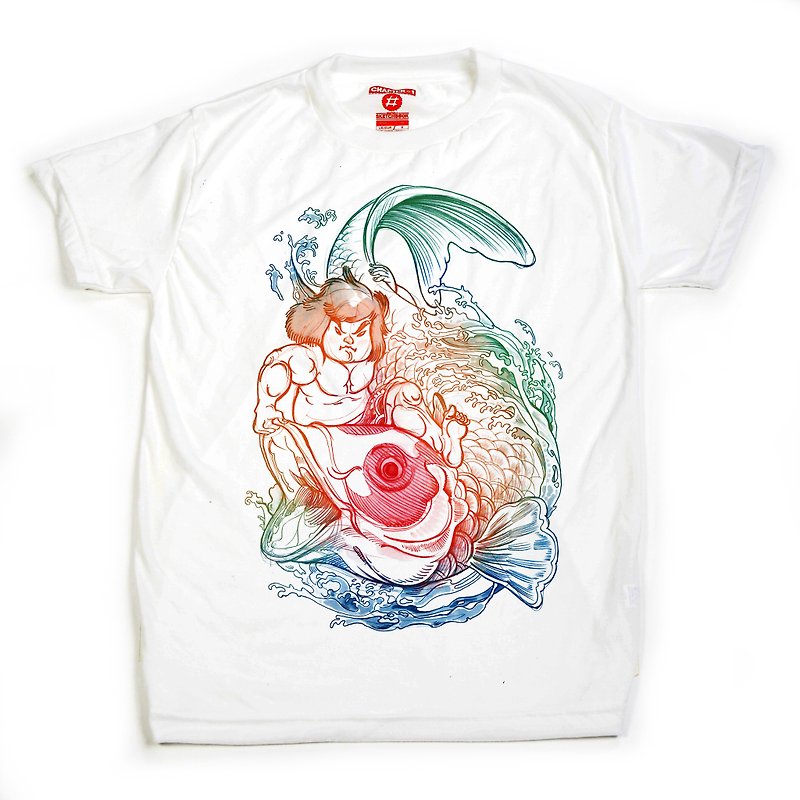 Kintaro catch big fish soft unisex men woman cotton mix Chapter One T-shirt - 男装上衣/T 恤 - 棉．麻 白色