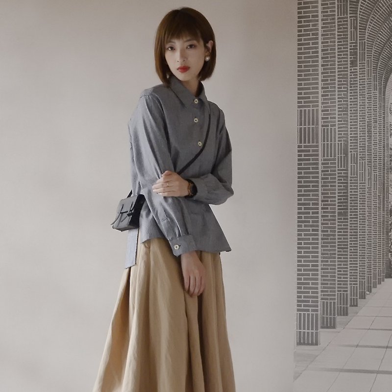 色织棉麻不规则长袖衬衫|衬衫|棉麻|独立品牌|Sora-166 - 女装衬衫 - 棉．麻 
