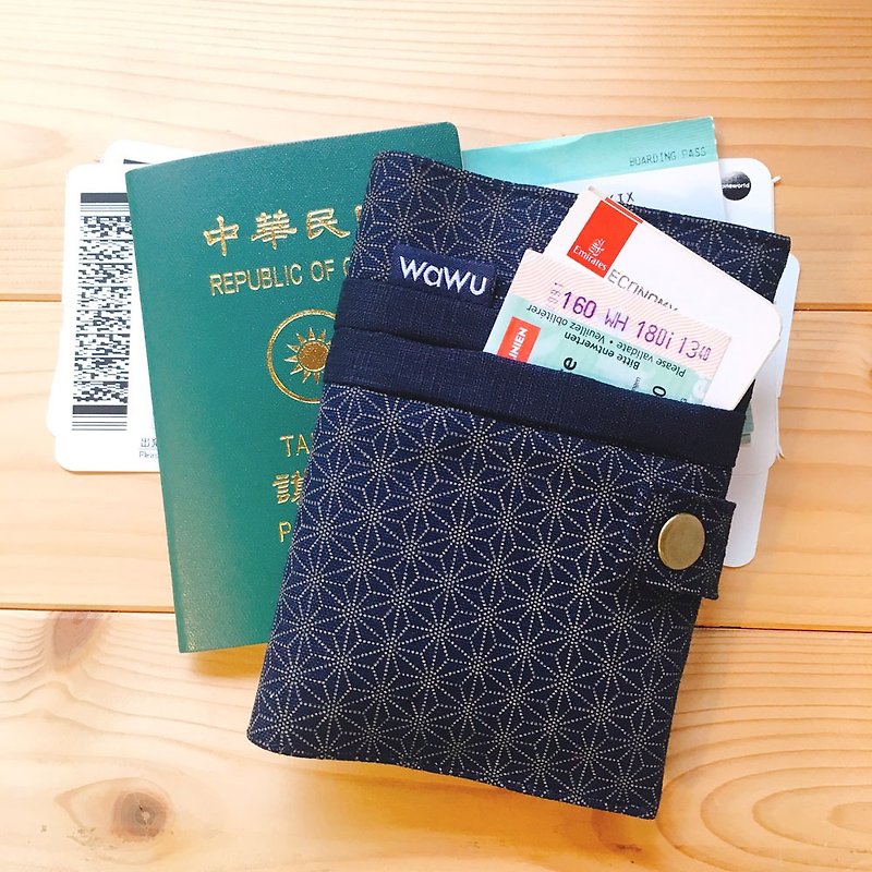 护照套+扣带 (小叶柄)  接单生产* - 护照夹/护照套 - 棉．麻 蓝色