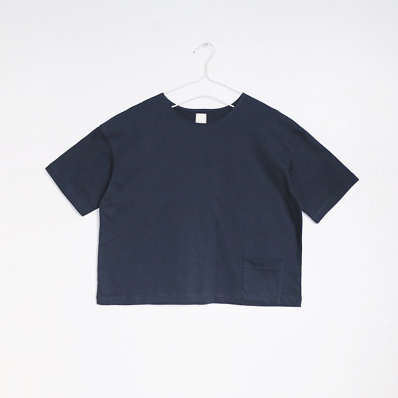 pocket crop t-shirt - 女装 T 恤 - 棉．麻 蓝色