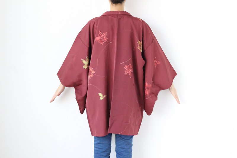 floral kimono, Japanese silk haori, Japanese fabric, kimono jacket /3989 - 女装休闲/机能外套 - 丝．绢 紫色