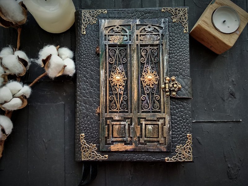 Large door journal witch grimoire for sale Gothic spell book of shadows - 笔记本/手帐 - 纸 黑色