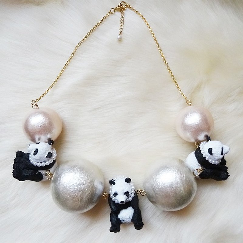 熊猫 X 大珍珠项链 - 项链 - 塑料 白色