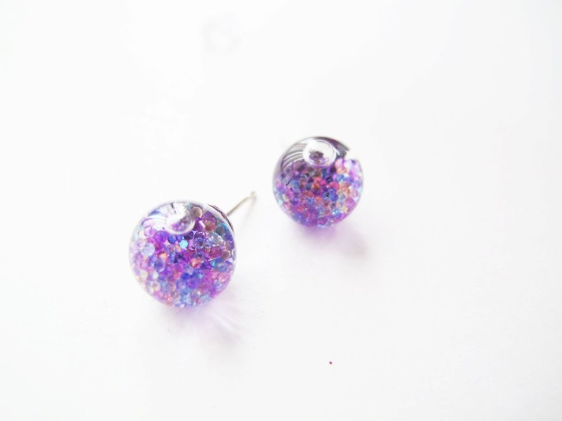 ＊Rosy Garden＊蓝莓乐园色鱼子酱玻璃珠子水流动玻璃球耳环 可换夹式 - 耳环/耳夹 - 玻璃 紫色