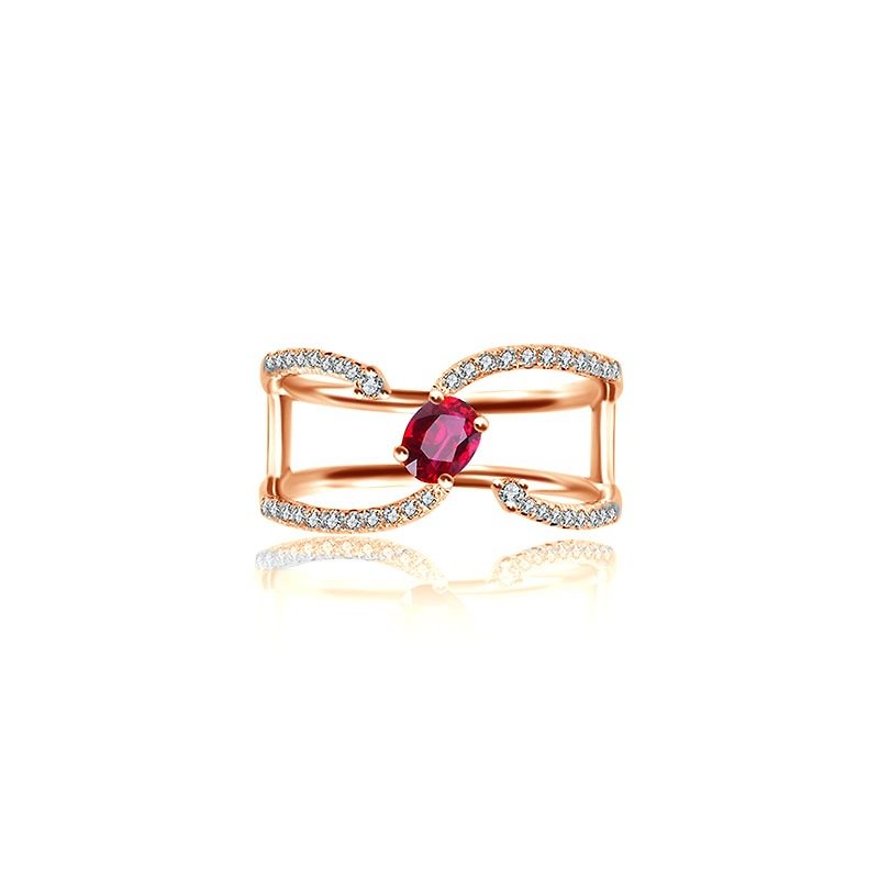 18k红宝石流线形钻石戒指 - 戒指 - 宝石 红色