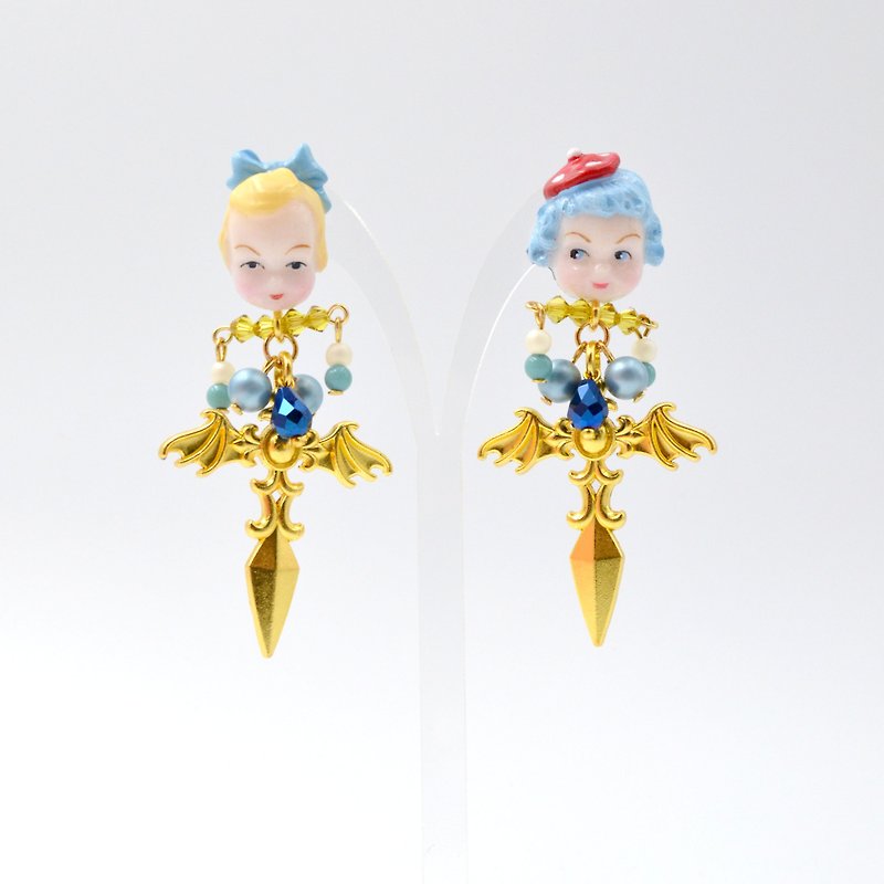 爱丽丝十字宝剑缀水晶耳环 - 耳环/耳夹 - 其他材质 多色