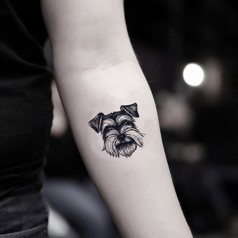 OhMyTat 雪纳瑞犬 Schnauzer 小狗刺青图案纹身贴纸 (2 张) - 纹身贴 - 纸 黑色