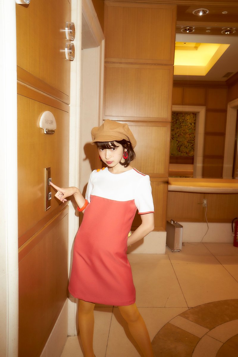 retro one-piece dress mimi - 洋装/连衣裙 - 聚酯纤维 橘色