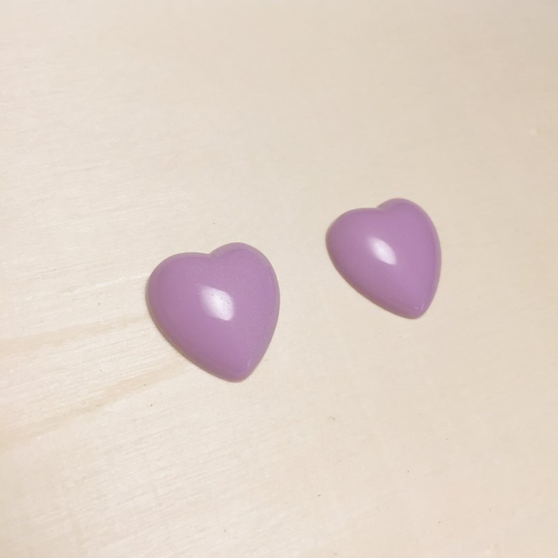 复古紫爱心耳环耳夹 - 耳环/耳夹 - 树脂 紫色