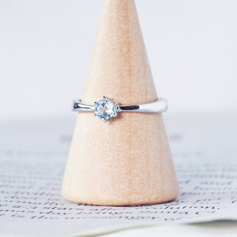 顶级淡色海蓝宝戒指-纯银镀白金-可调式-3月诞生石 - 戒指 - 半宝石 透明