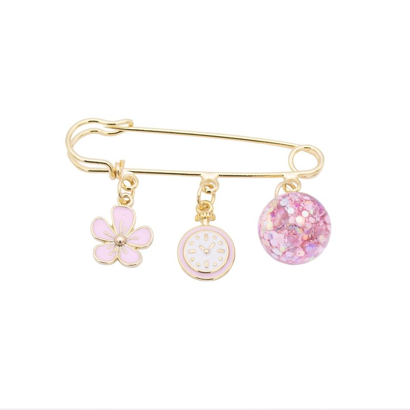 Cherry Blossom Snowball-brooch - 胸针 - 玻璃 粉红色