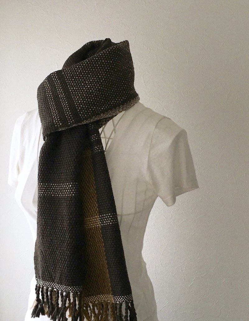 【ウール：秋冬】ユニセックス：手織りマフラー "Deep Grown Mix" - 丝巾 - 羊毛 咖啡色
