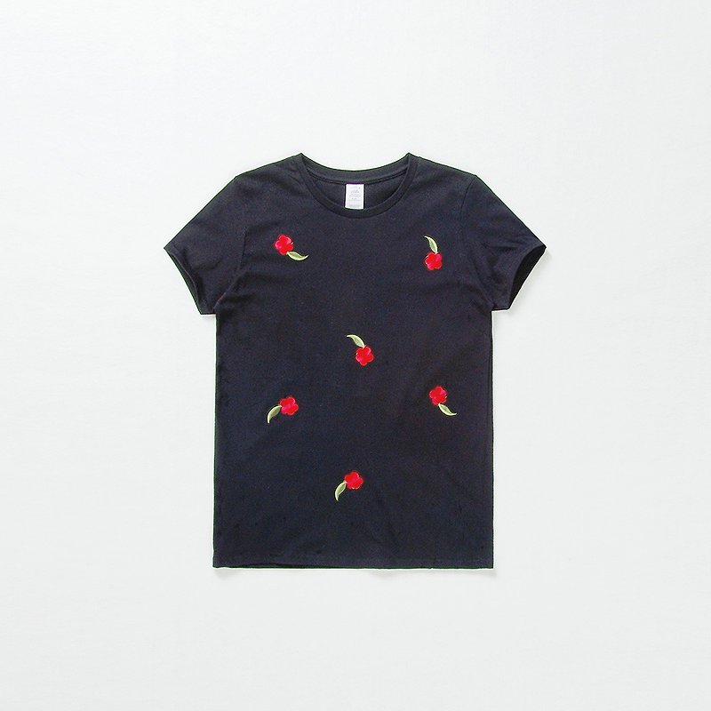 红花绿叶 黑色T恤 T-shirt - imakokoni - 女装 T 恤 - 棉．麻 黑色