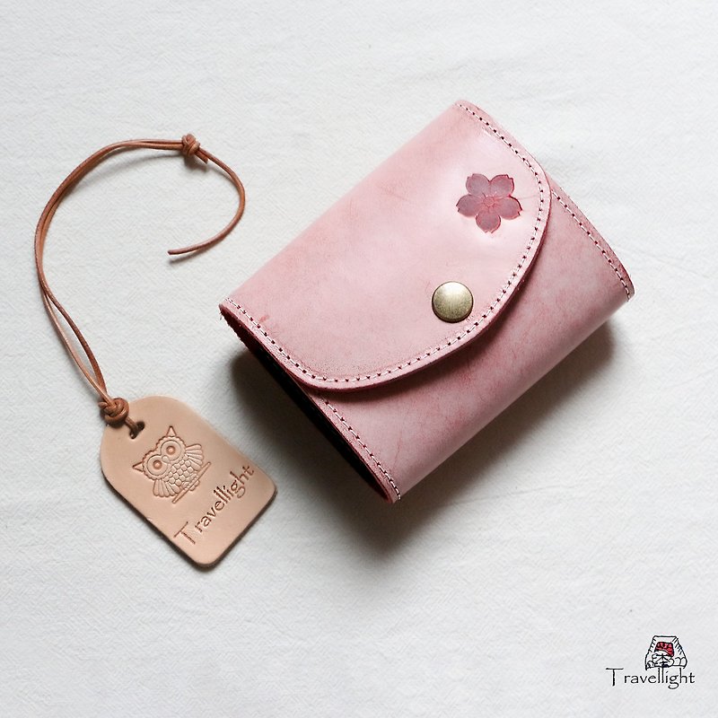 桜ピンク手縫いヌメ革牛革長財布カードケース - 皮夹/钱包 - 真皮 粉红色