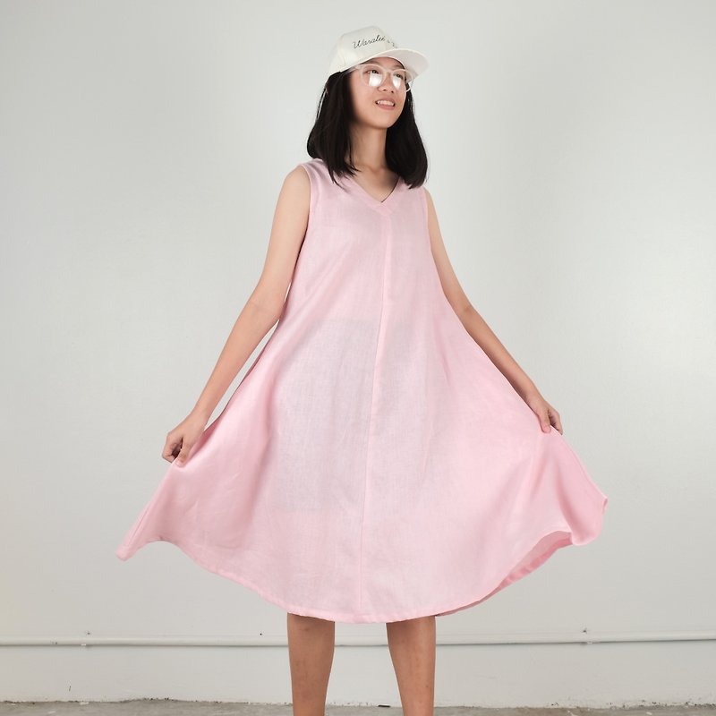 A-dress Linen Fabric (Pink) for Valentine's Day - 洋装/连衣裙 - 棉．麻 粉红色