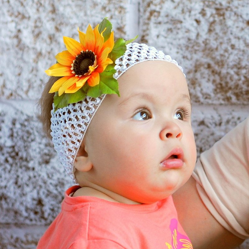 Sunflower flower headband baby girl.  Elastic headband flowers, newborn prop 兒童髮 - 发饰 - 其他材质 黄色