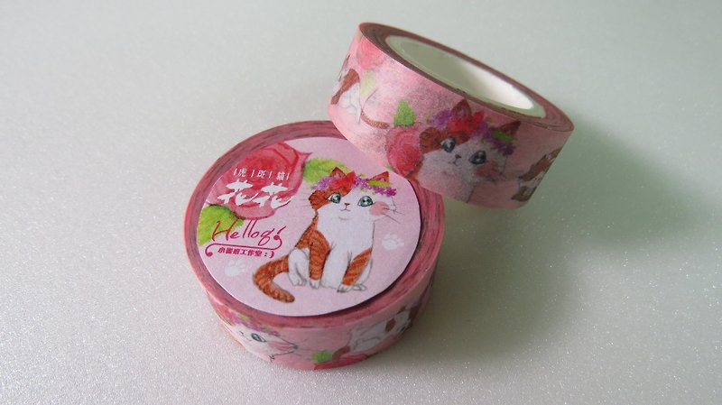 虎斑猫花花纸胶带 - 纸胶带 - 纸 粉红色