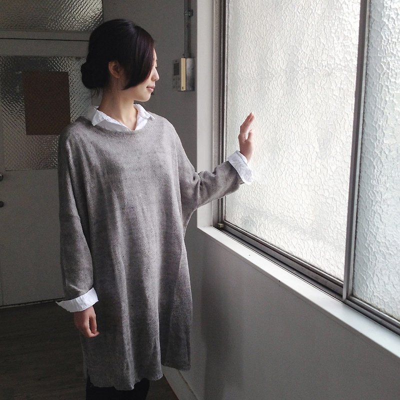 Linen100percent heather knitted drop shoulder Kanoko knitting tunic - 女装针织衫/毛衣 - 棉．麻 