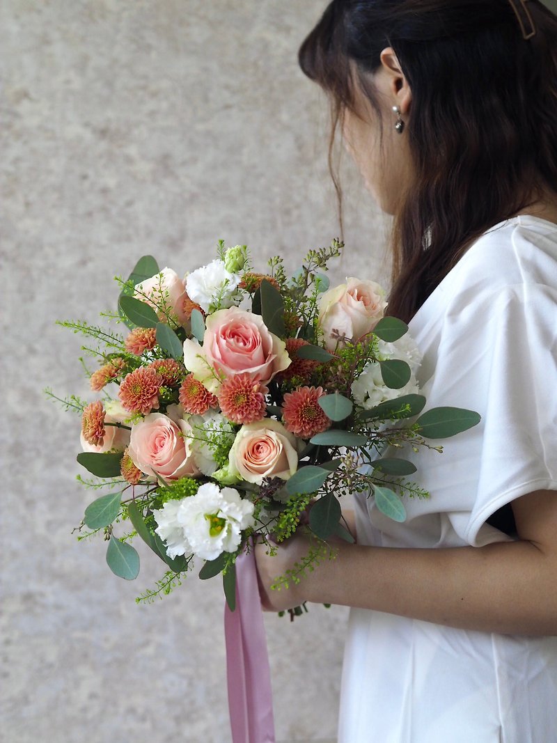 粉橘色新娘捧花 - 干燥花/捧花 - 植物．花 粉红色
