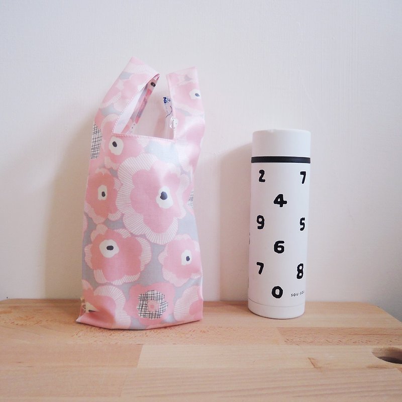 【最后1件】狸拉 =环保饮料提袋= 饮料/食物两用提袋 -粉小花 - 手提包/手提袋 - 防水材质 粉红色