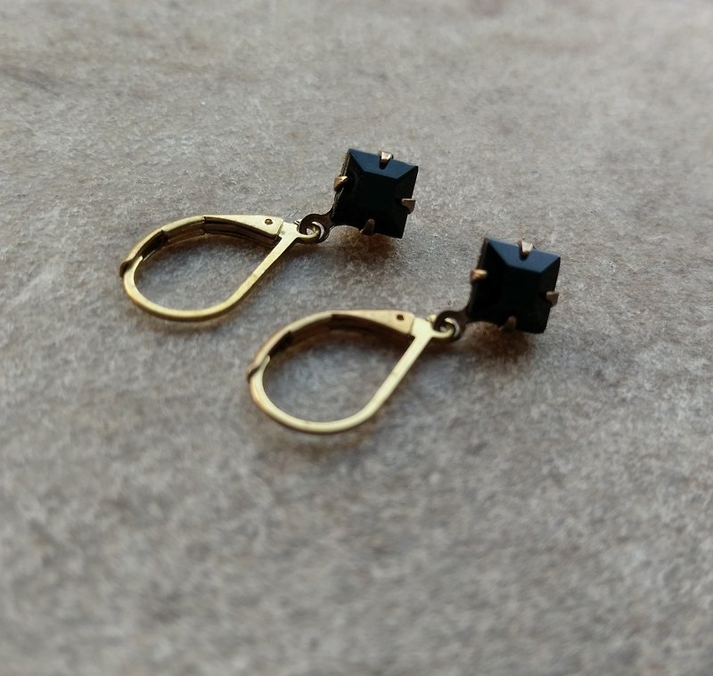 简约黑色古董玻璃耳环 - 耳环/耳夹 - 其他金属 黑色