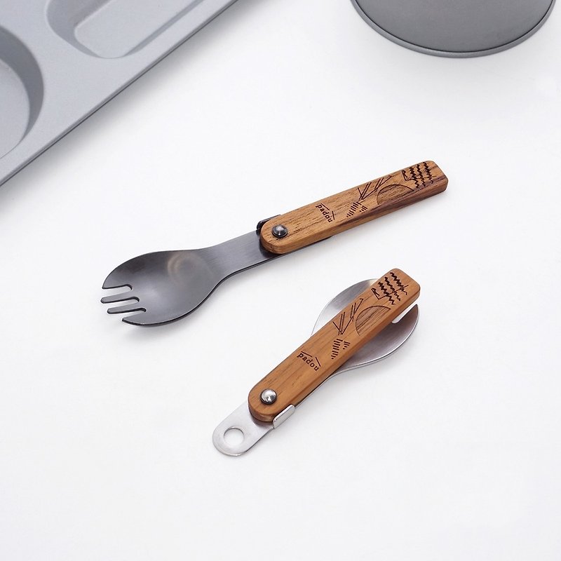 padou Outdoor Spork Case Set Spoon Fork Cutlery Stainless Present Gift Japan - 餐刀/叉/匙组合 - 不锈钢 银色