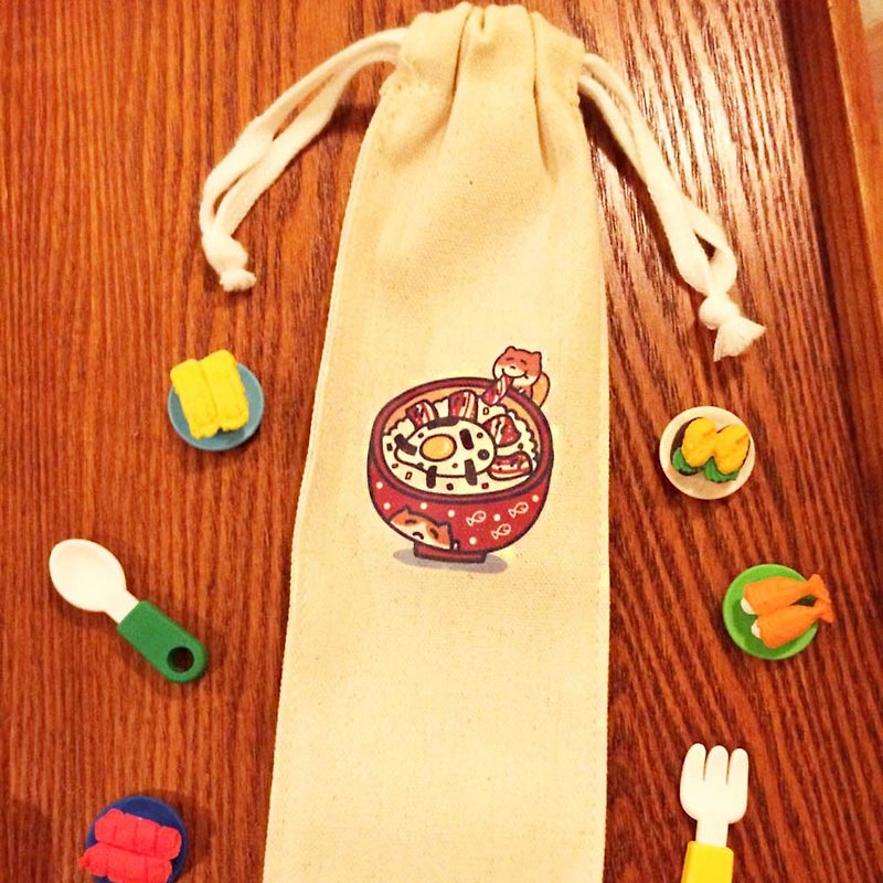 井饭猫 环保吸管/筷套 (纯棉帆布) 手工印制 Straw chopstick - 化妆包/杂物包 - 棉．麻 