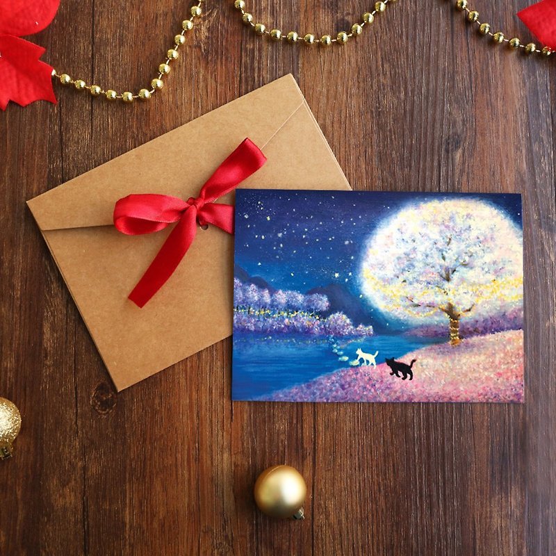 黑白猫浪漫圣诞咭贺咭X'mas明信片 - 卡片/明信片 - 纸 蓝色