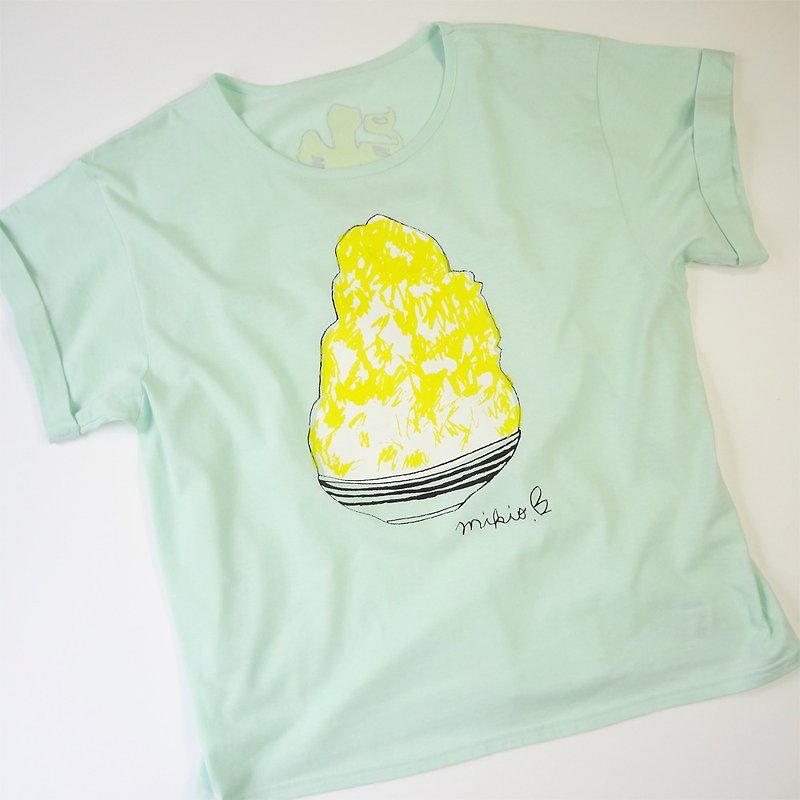 かき氷 刨冰 レディースゆるふわtシャツ Lemon - 女装 T 恤 - 棉．麻 绿色