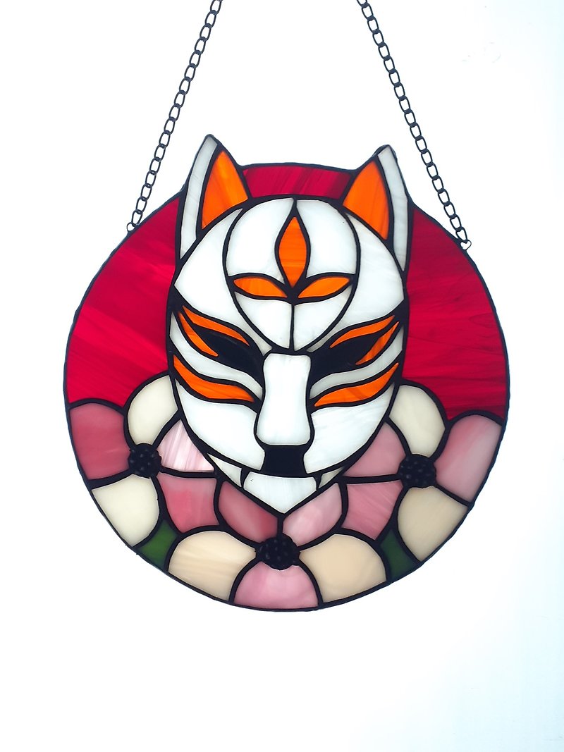 彩绘玻璃狐狸装饰品樱花花狐狸面具太阳捕集器 - 墙贴/壁贴 - 玻璃 多色