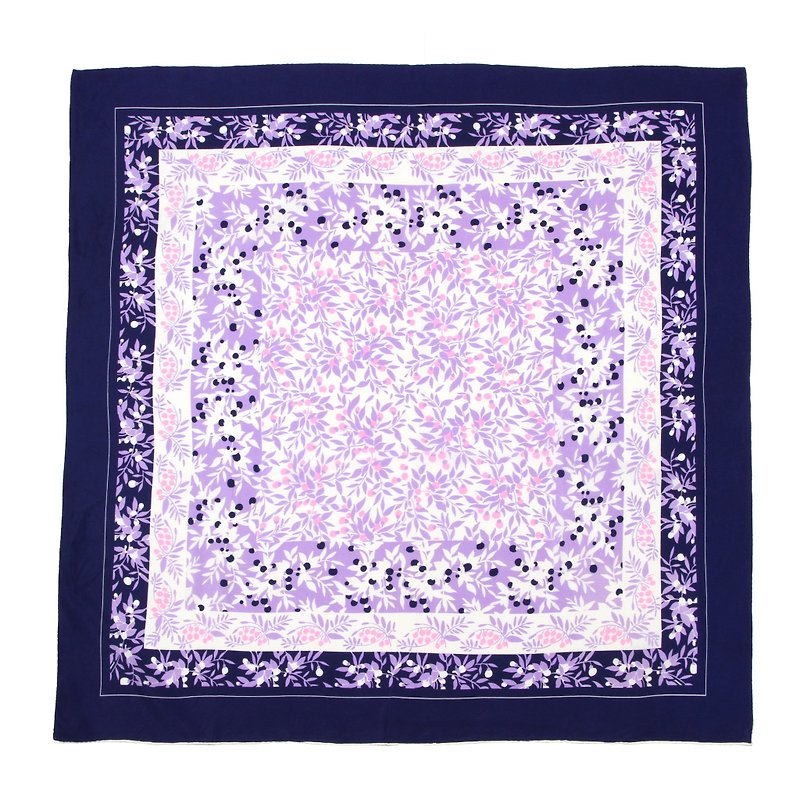 【蛋植物古着】蓝莓果园印花古着丝巾 - 丝巾 - 丝．绢 紫色