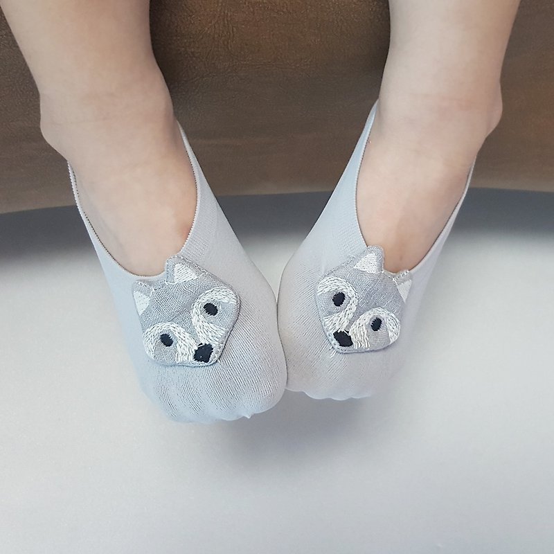 Baby Gift Newborn Baby Girl and boy cool Socks with fox - 婴儿袜子 - 棉．麻 灰色