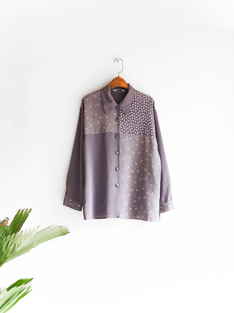河水山 - 芋头紫花卉点点拼图 古董丝质衬衫外套 shirt oversize vintage - 女装衬衫 - 丝．绢 紫色