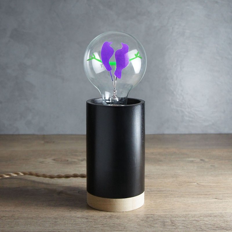 圆柱形木制小夜灯 - 含 1 个 情人鸟球灯泡 Edison-Style 爱迪生灯泡 - 灯具/灯饰 - 木头 白色