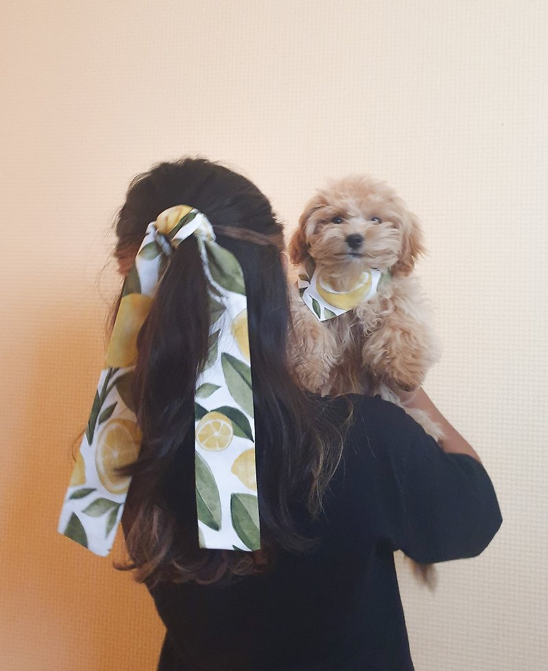 Lemons SET of 2 : Doggie Bandanas and  Hair Ties for the fashionable dog-mom - 衣/帽 - 棉．麻 