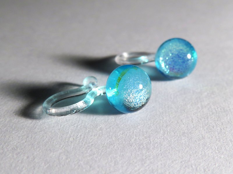 海水蓝珠宝琉璃耳夹-zero - 耳环/耳夹 - 玻璃 绿色