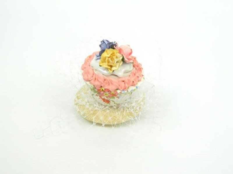 Fascinator Headpiece Vintage Shabby Chic Rose Cupcake and Veil - Birthday Party - 发饰 - 其他材质 粉红色