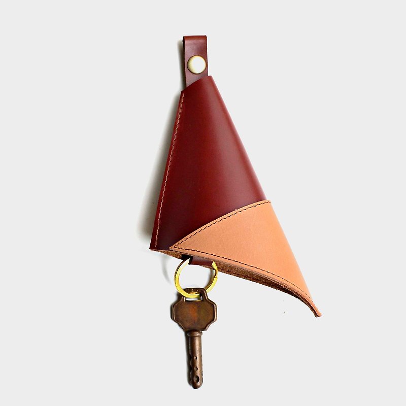 【木门的归宿】牛皮钥匙包 红棕色 原色 皮革 定制刻字当礼物 圣诞节 情人节 礼物 - 钥匙链/钥匙包 - 真皮 卡其色