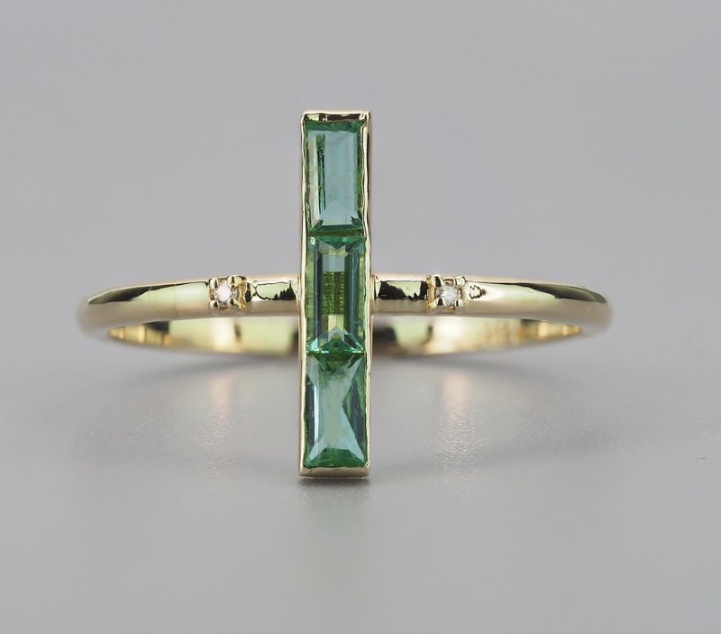 Natural emerald and diamonds ring - 戒指 - 贵金属 金色