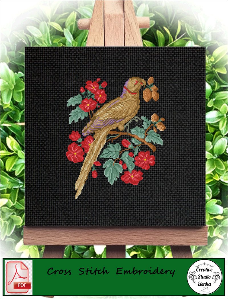 Vintage Cross Stitch Scheme  bird and fruit - PDF Embroidery Scheme - 编织/刺绣/羊毛毡/裁缝 - 其他材质 