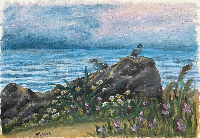雨后油画，海图，海滩上的海鸥，自然 - 墙贴/壁贴 - 其他材质 蓝色