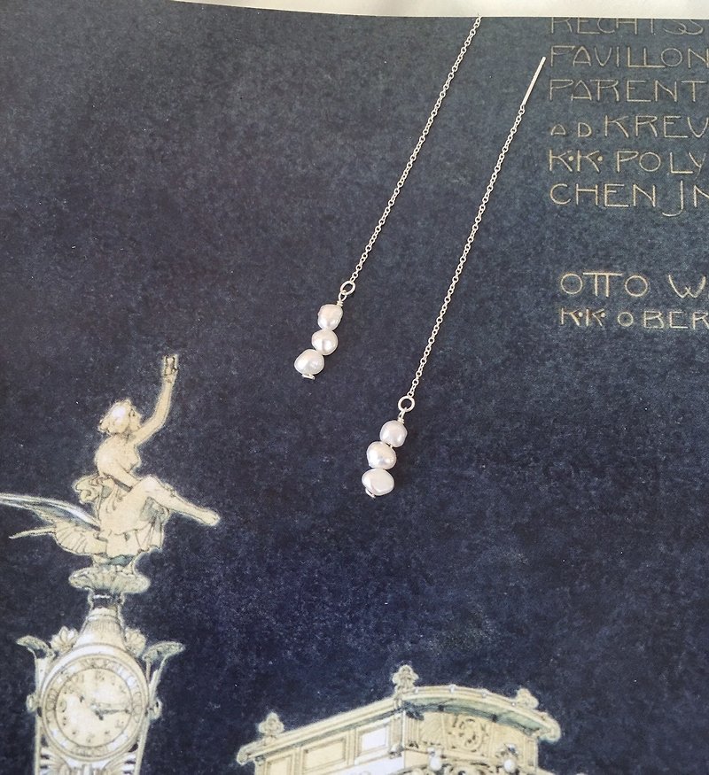 珍珠小团子。天然淡水珍珠 纯银耳链 可改夹 - 耳环/耳夹 - 珍珠 白色